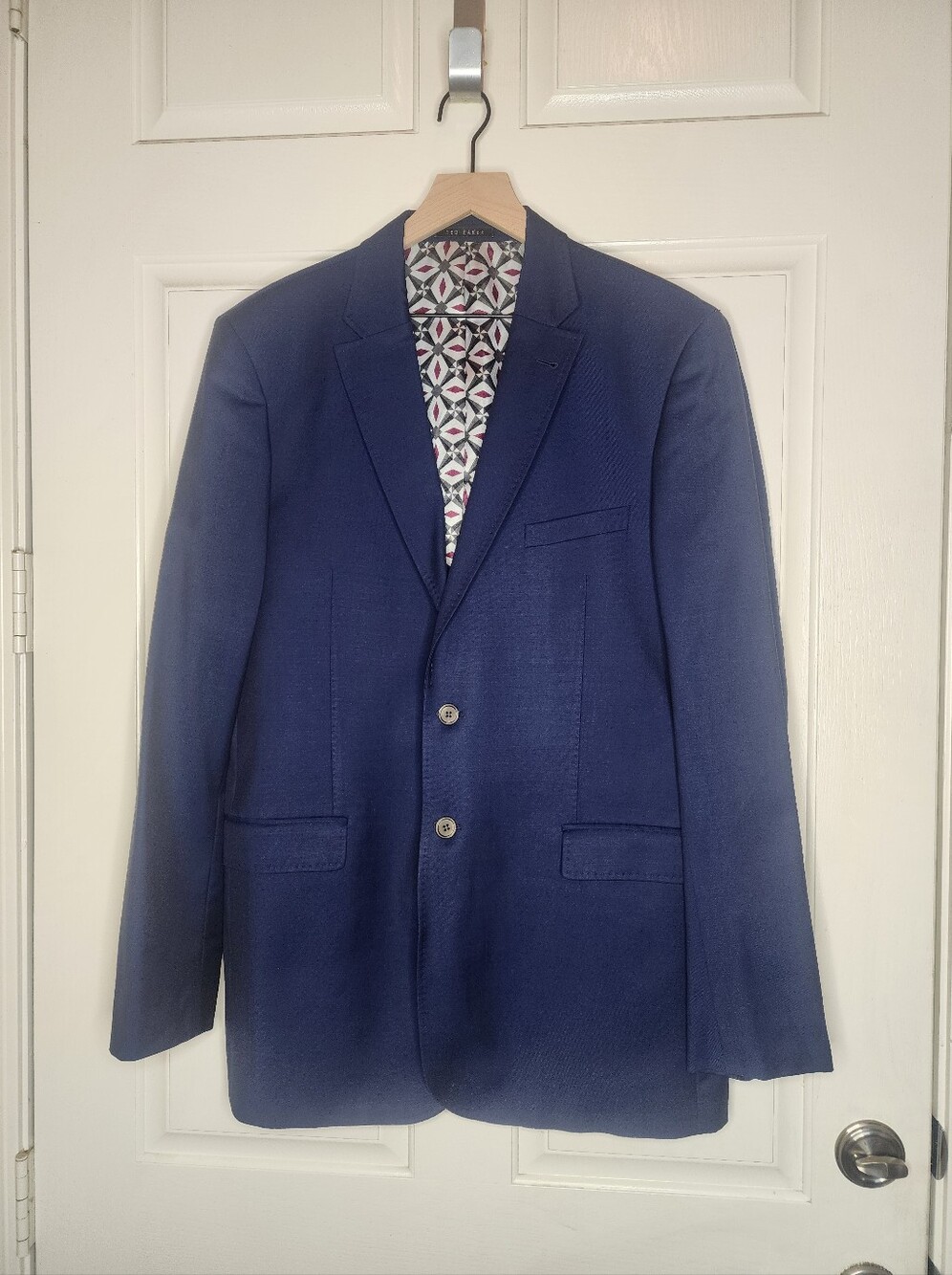 Ted Baker Navy Blue Textured Sport Coat Jacket Size 44L Floral Lining
